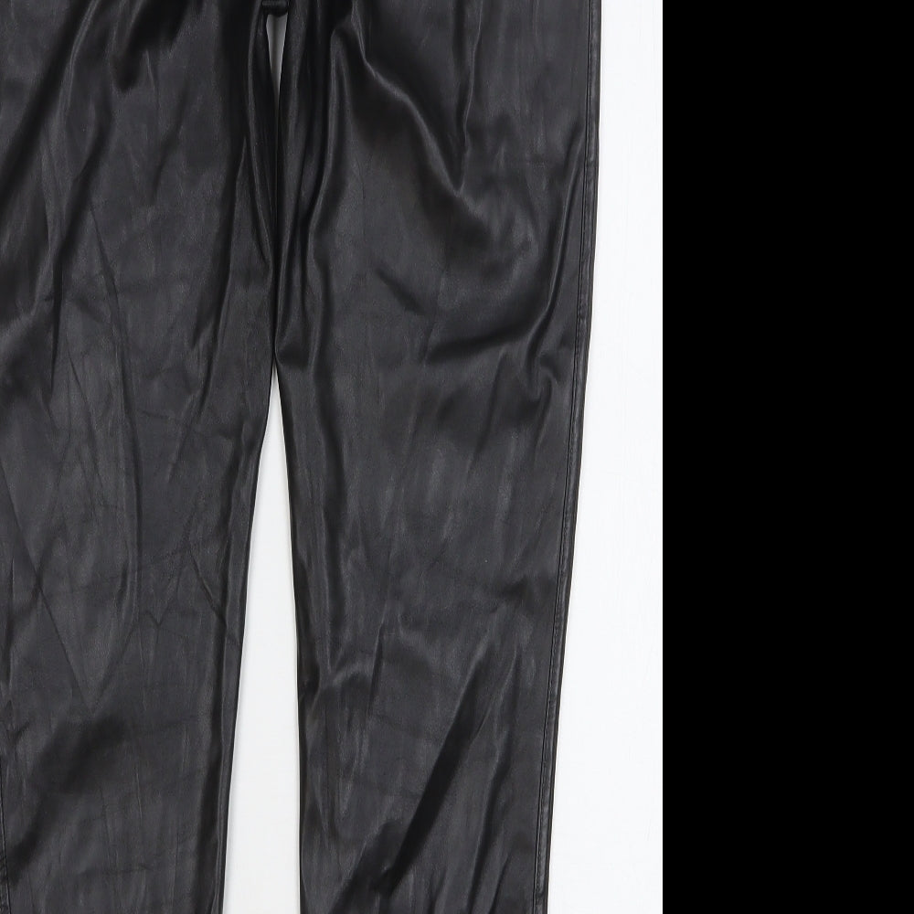 Stylewise Womens Black Polyester Skinny Jeans Size 14 L27 in Regular Button - Faux Leather