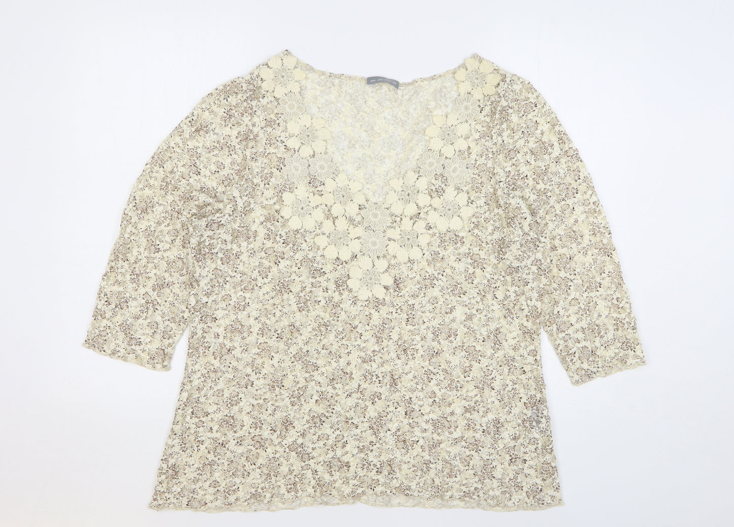 Per Una Womens Beige Floral Viscose Basic T-Shirt Size 22 V-Neck