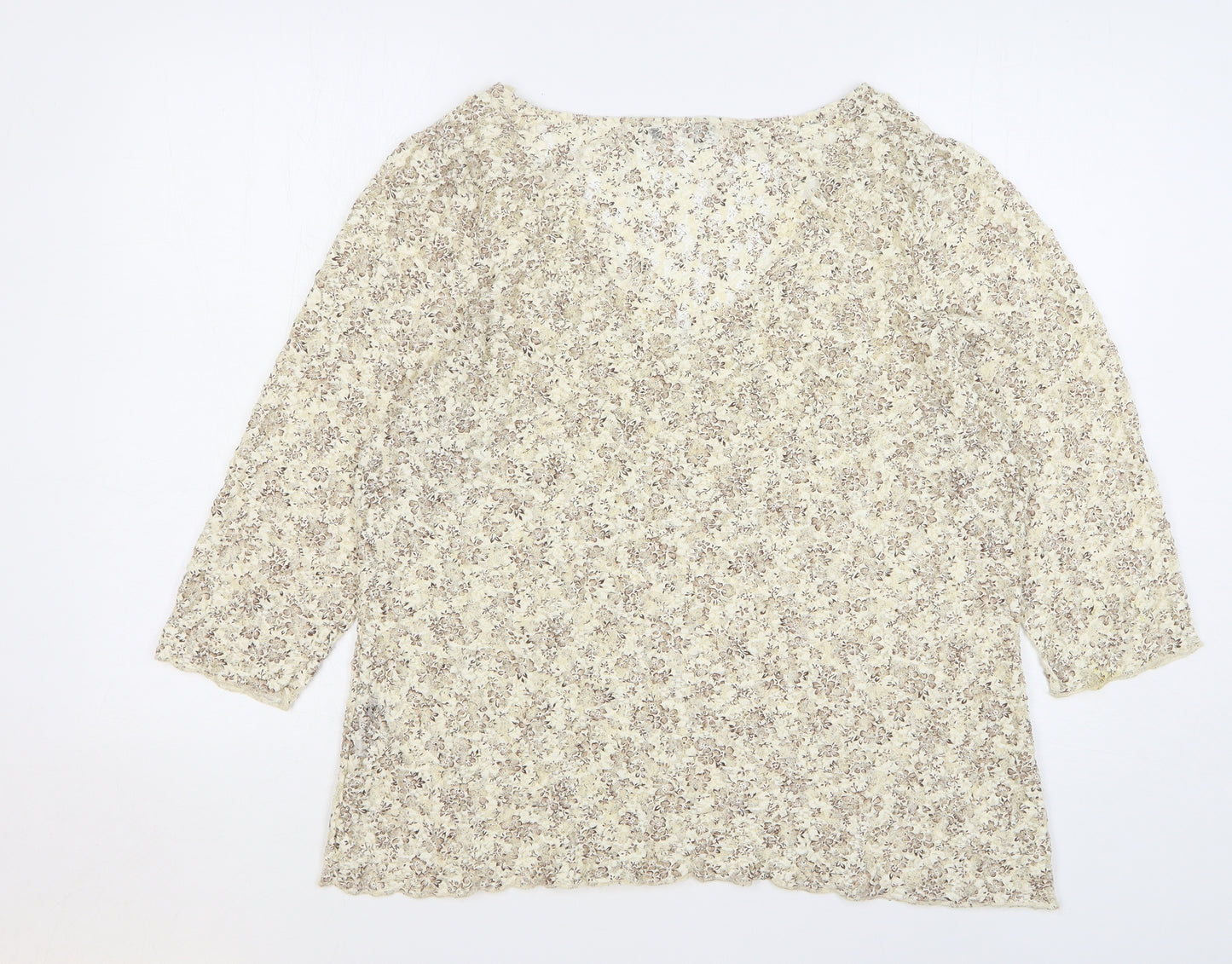 Per Una Womens Beige Floral Viscose Basic T-Shirt Size 22 V-Neck