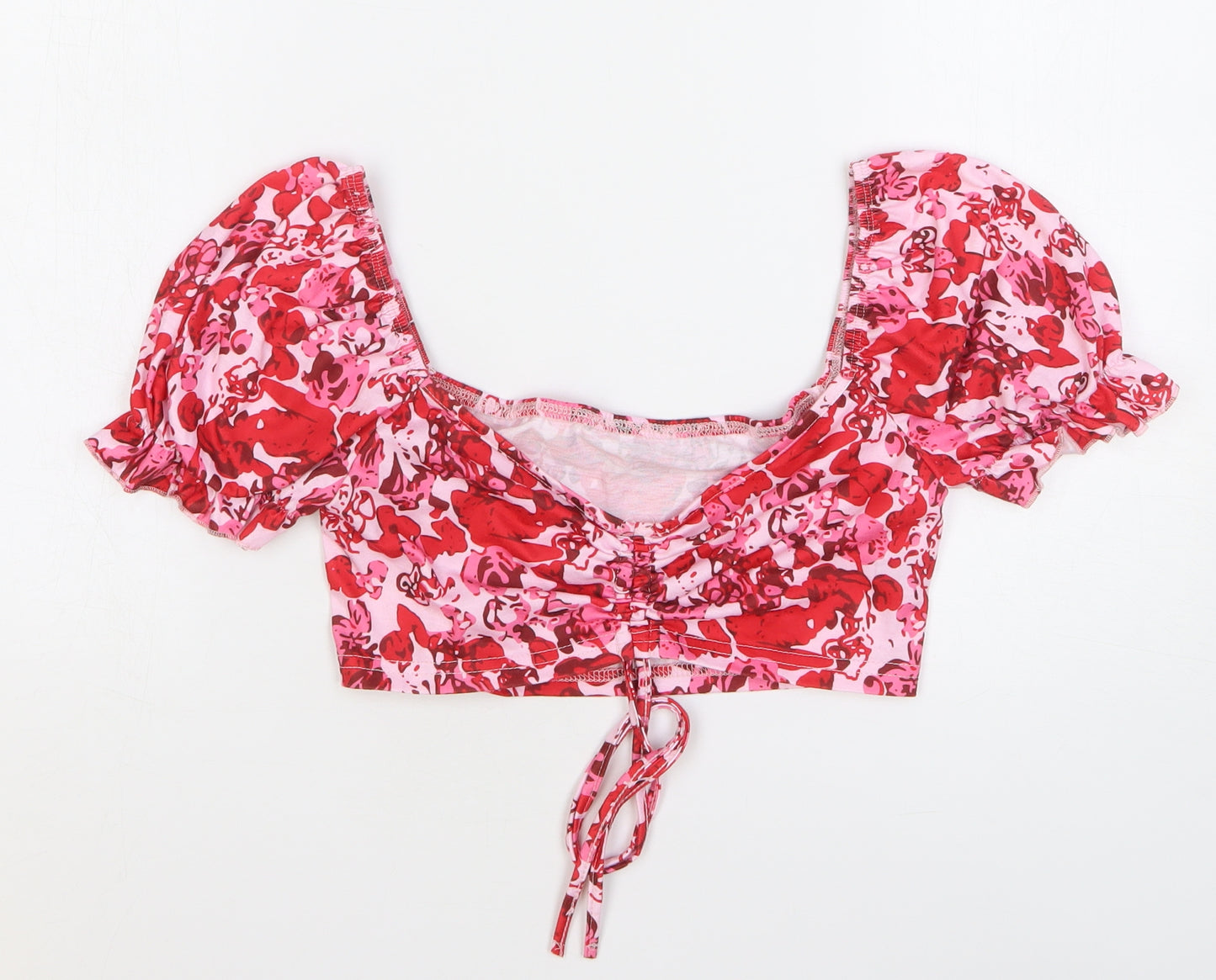 SheIn Womens Pink Geometric Polyester Cropped Blouse Size 8 V-Neck