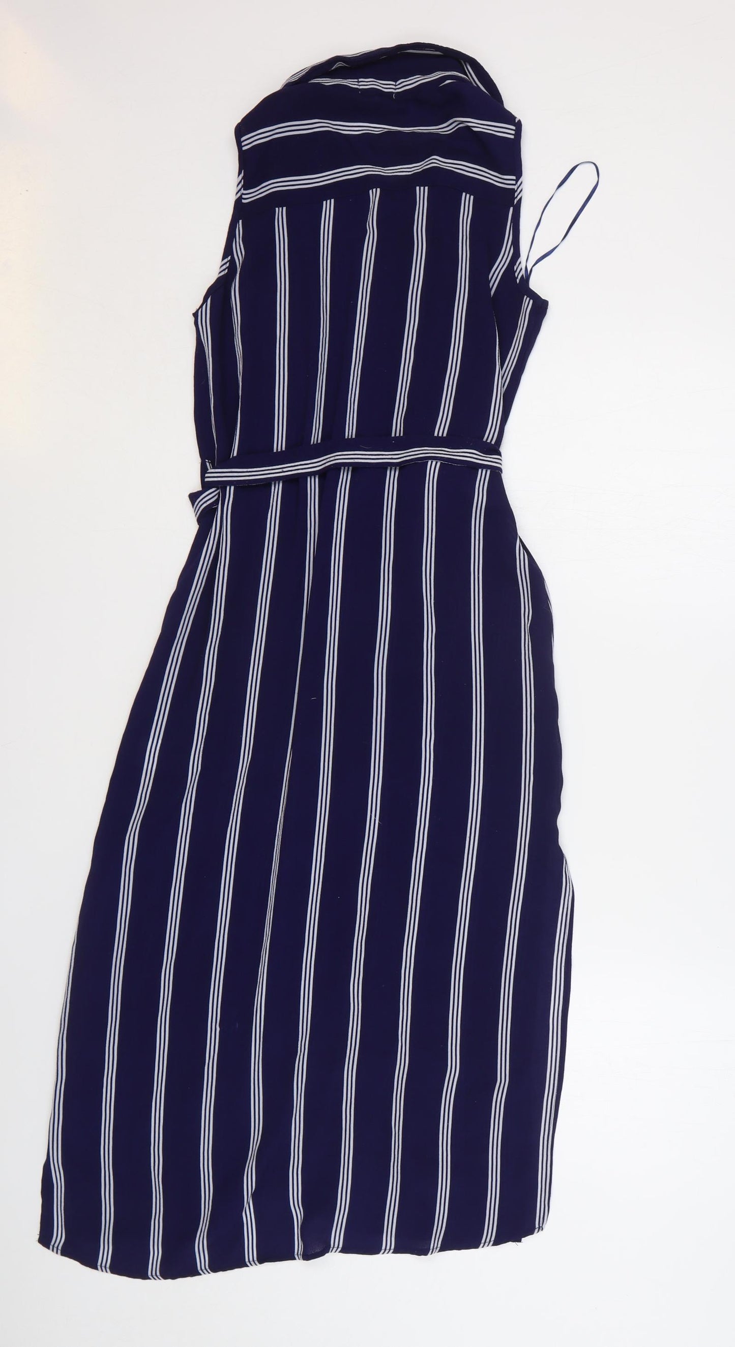 Blue Vanilla Womens Blue Striped Polyester Shirt Dress Size 8 Collared Button