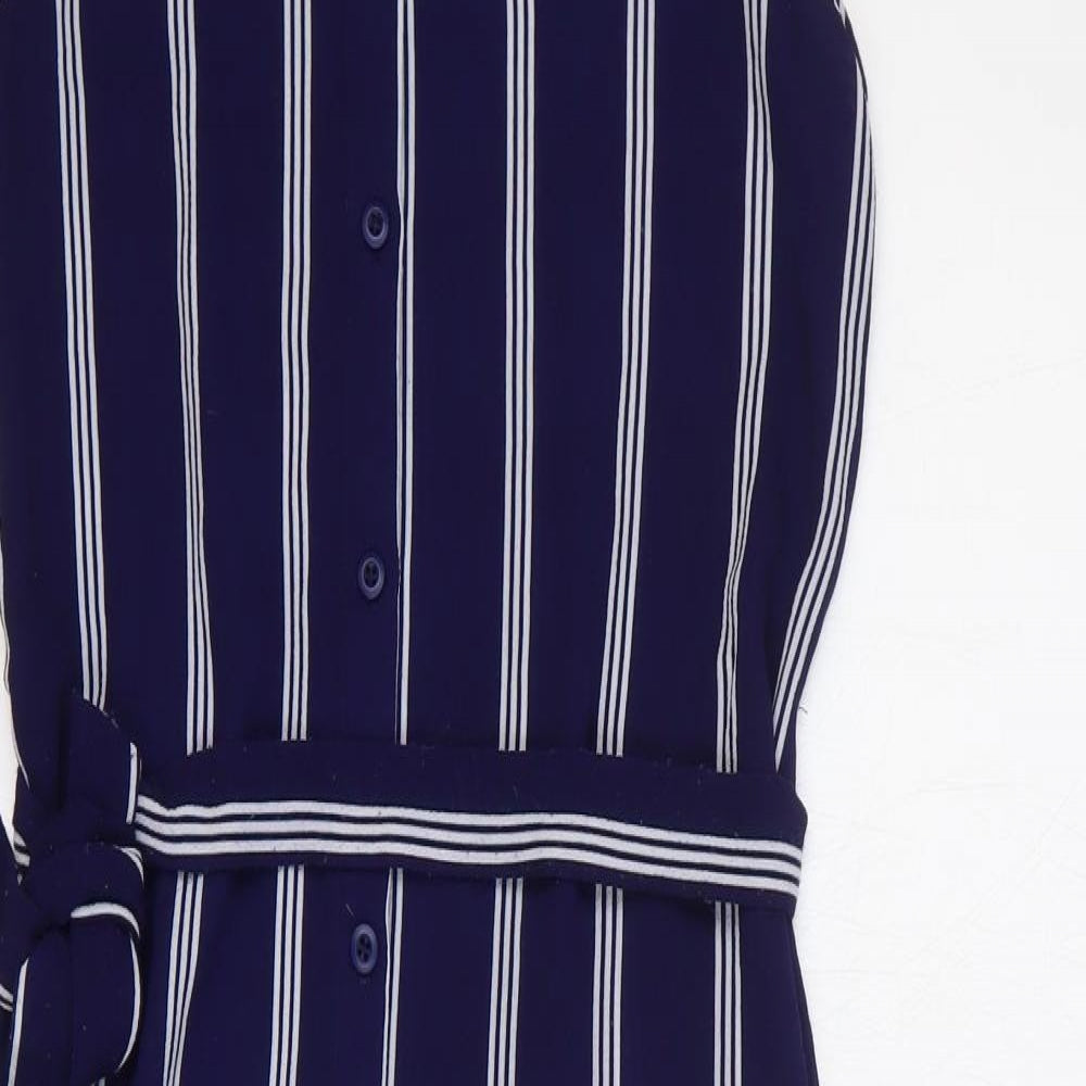 Blue Vanilla Womens Blue Striped Polyester Shirt Dress Size 8 Collared Button