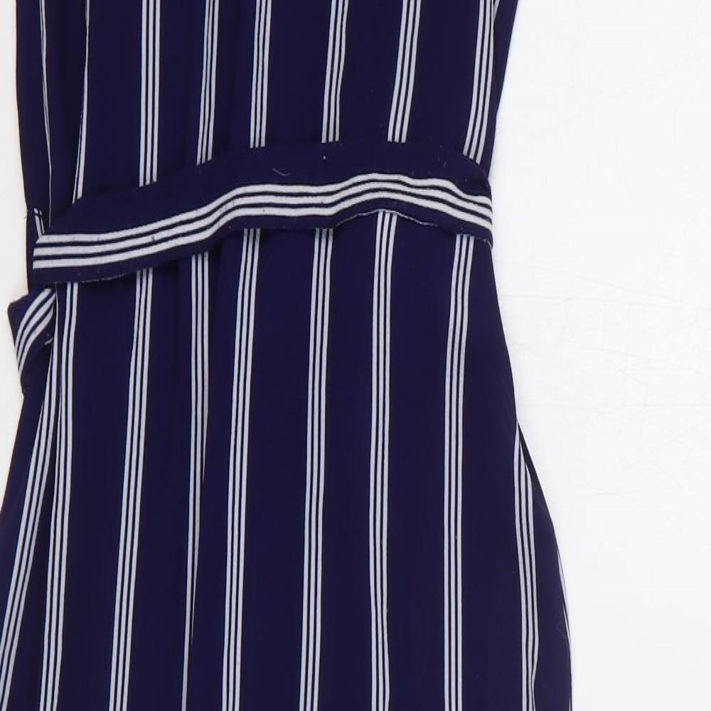 Blue Vanilla Womens Blue Striped Polyester Shirt Dress Size 8 Collared Button