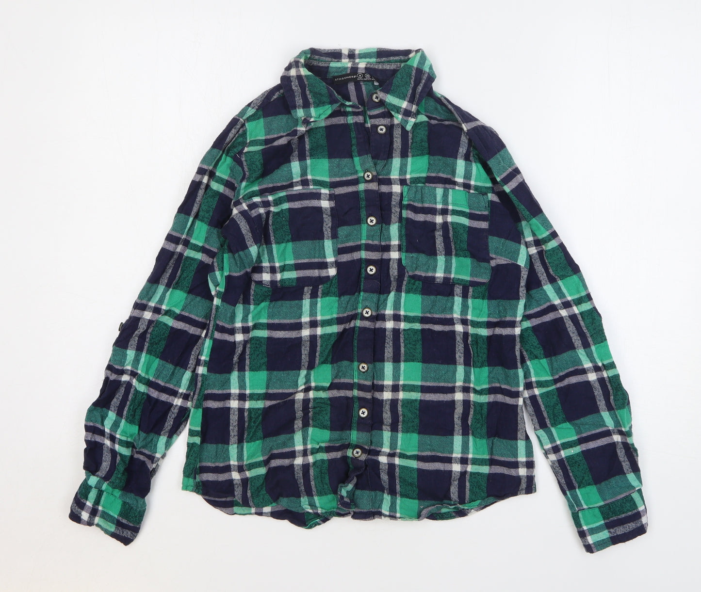 Atmosphere Womens Green Check Cotton Basic Button-Up Size 8 Collared