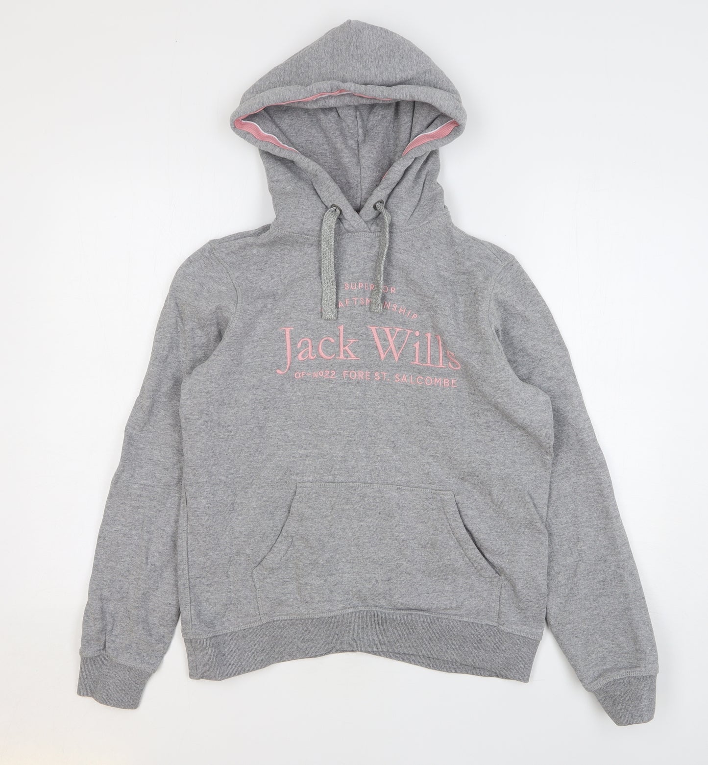 Jack Wills Womens Grey Cotton Pullover Hoodie Size 12 Pullover