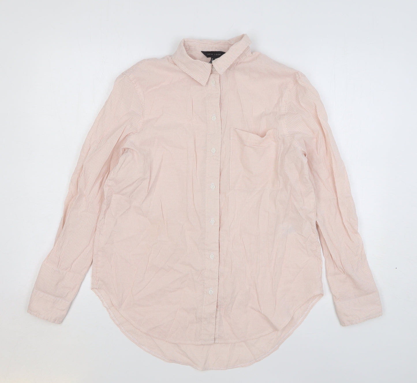 New Look Womens Pink Striped Cotton Basic Button-Up Size 10 Collared