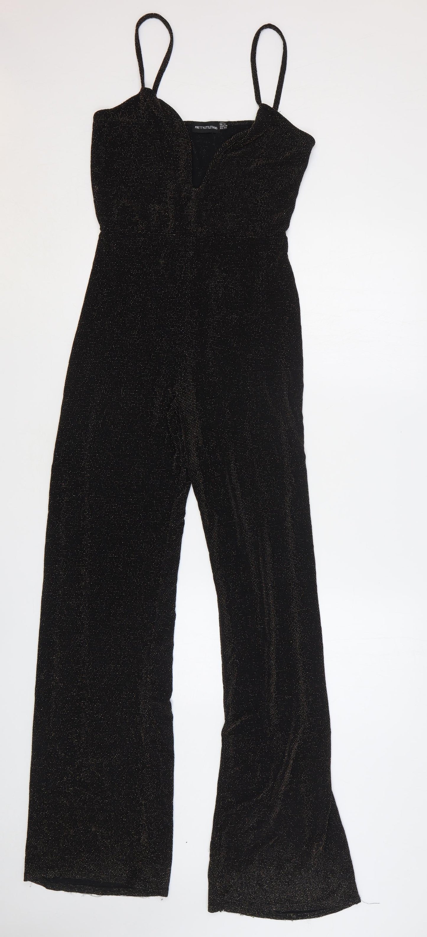 PRETTYLITTLETHING Womens Black Polyester Jumpsuit One-Piece Size 14