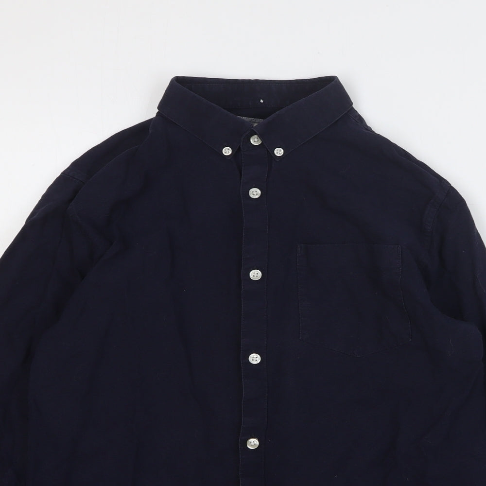 River Island Mens Blue Cotton Button-Up Size M Collared Button