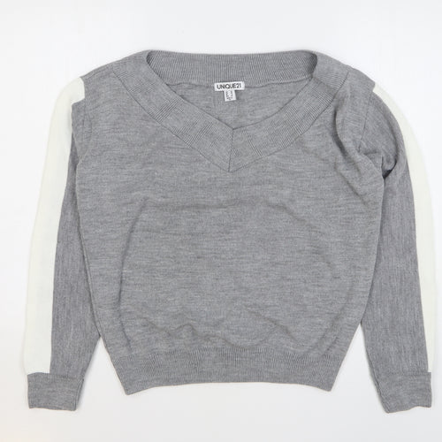 Unique 21 Womens Grey Acrylic Pullover Sweatshirt Size 10 Pullover