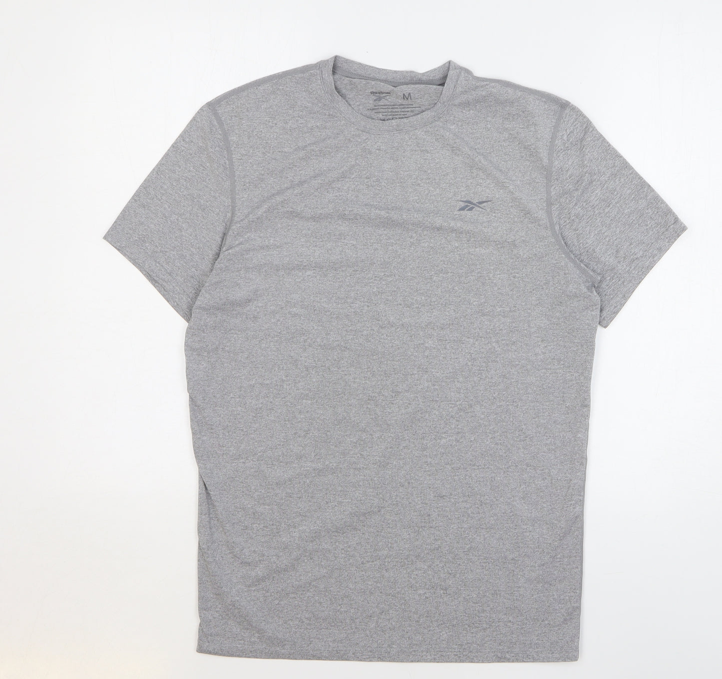 Reebok Womens Grey Polyester Basic T-Shirt Size M Round Neck Pullover