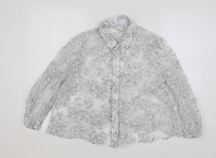 River Island Womens White Floral Polyester Basic Button-Up Size 10 Collared