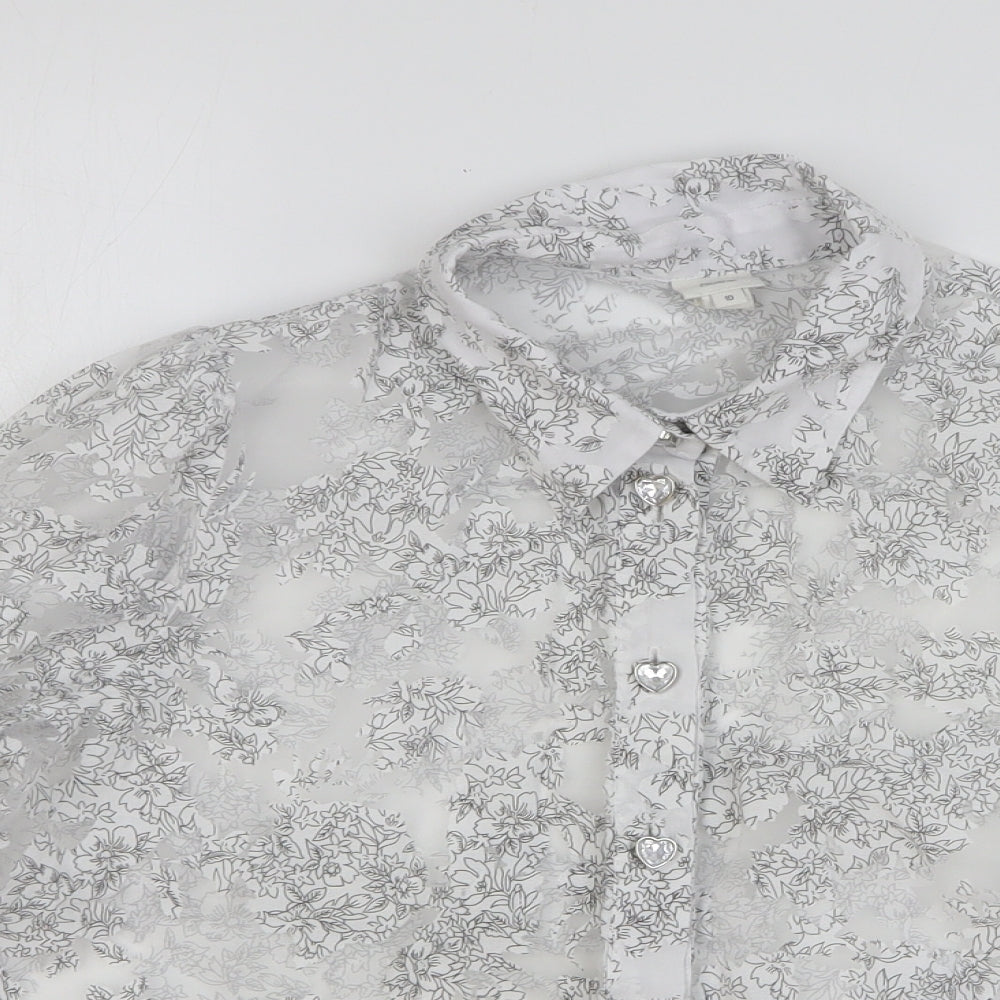 River Island Womens White Floral Polyester Basic Button-Up Size 10 Collared