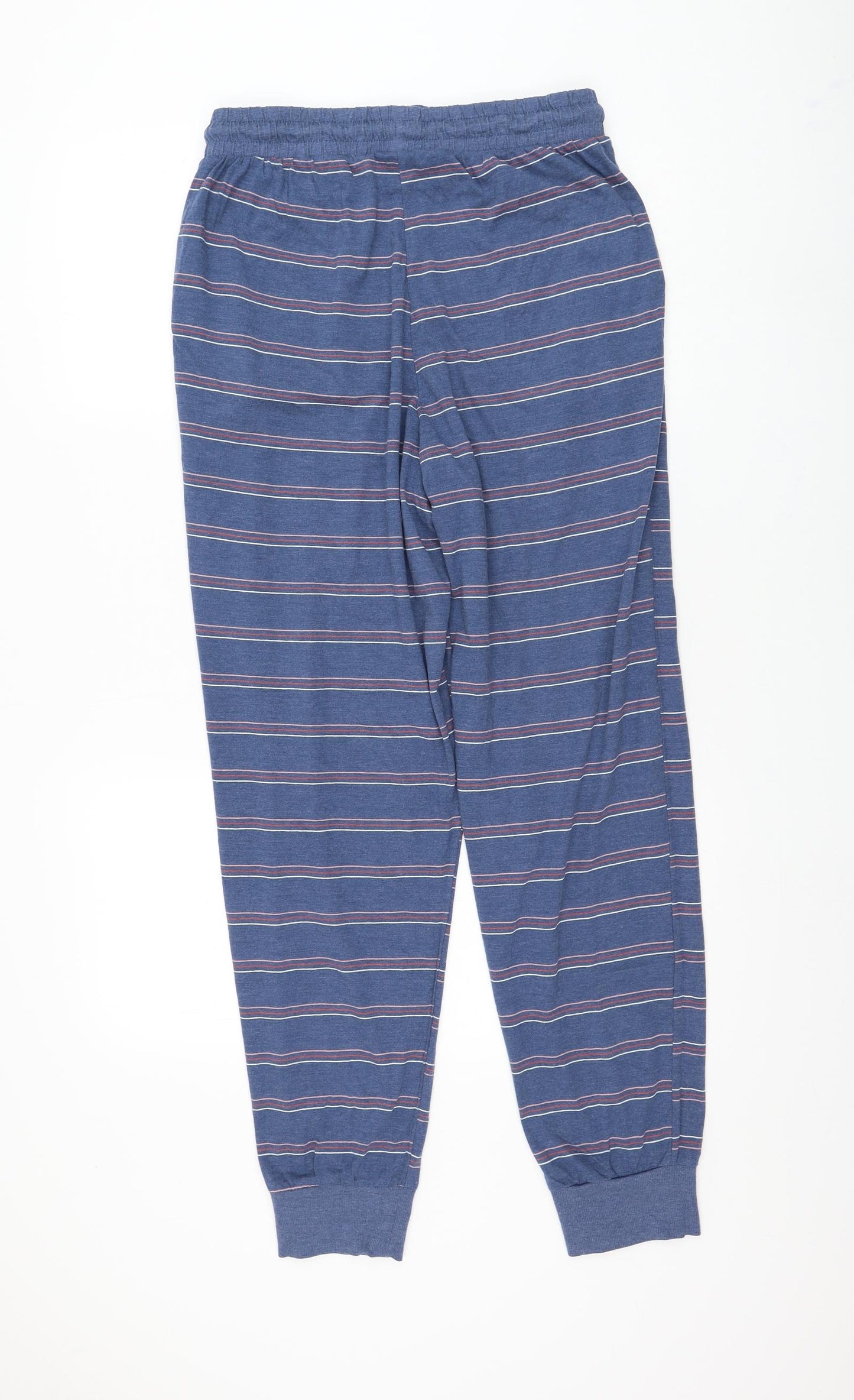 Dunnes Stores Mens Blue Striped Cotton Jogger Trousers Size M L30 in Regular Drawstring