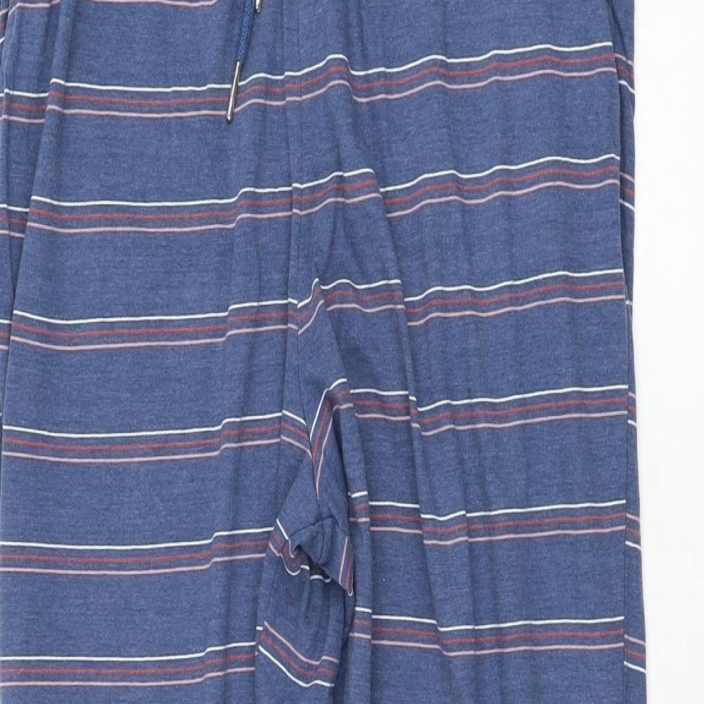 Dunnes Stores Mens Blue Striped Cotton Jogger Trousers Size M L30 in Regular Drawstring