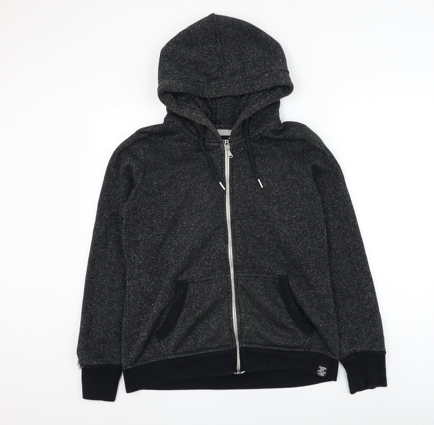 Superdry Womens Black Cotton Full Zip Hoodie Size L Zip