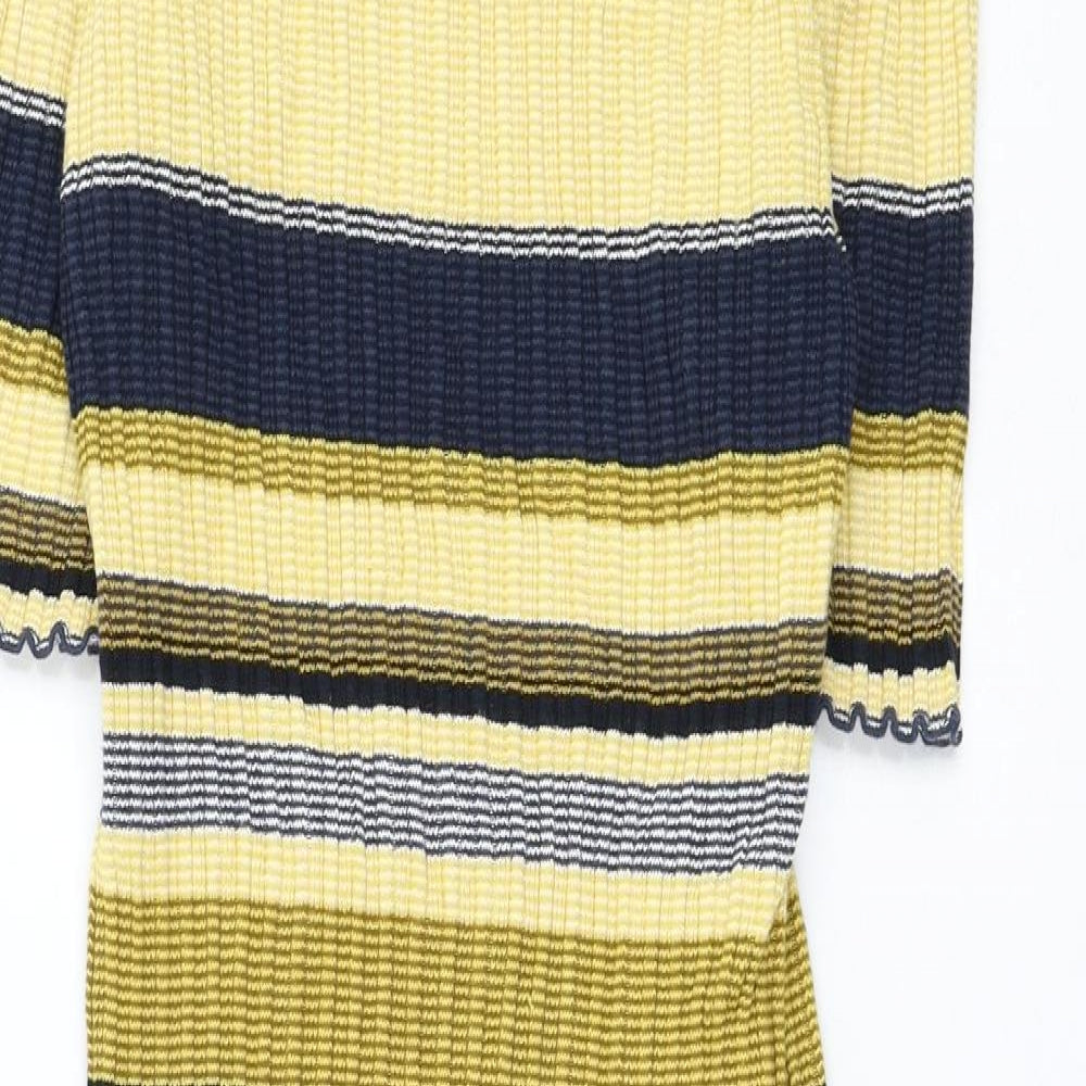 H&M Womens Yellow Striped Cotton Jumper Dress Size L Round Neck Pullover