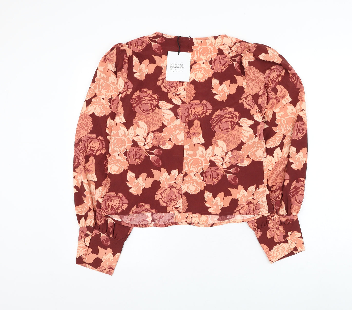 Glamorous Womens Red Floral Polyester Basic Blouse Size 14 V-Neck