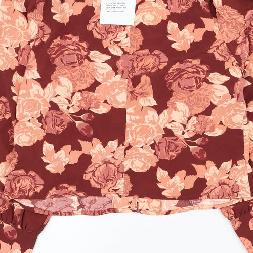 Glamorous Womens Red Floral Polyester Basic Blouse Size 14 V-Neck