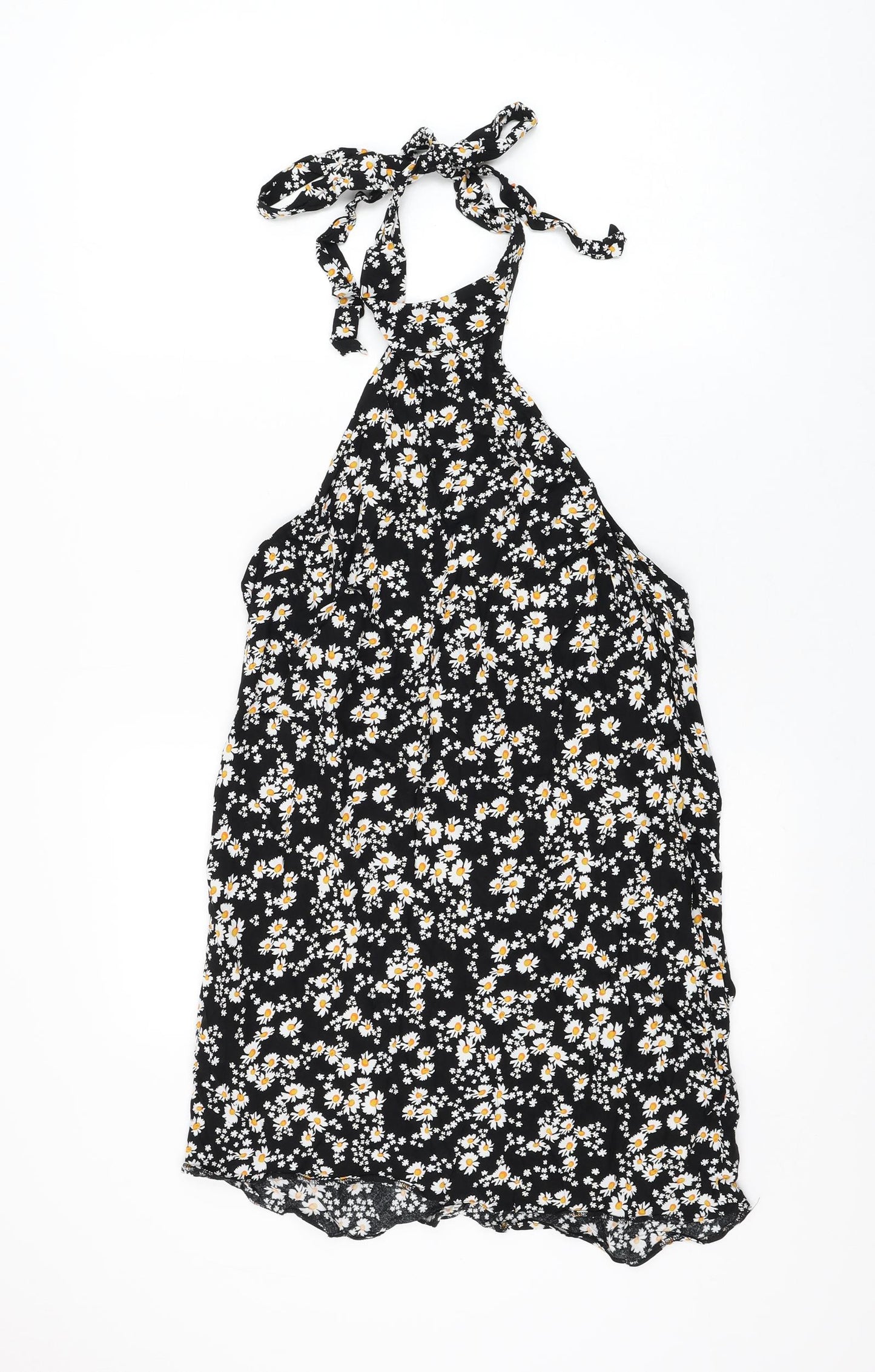 ASOS Womens Black Floral Viscose Shift Size 14 Halter Tie