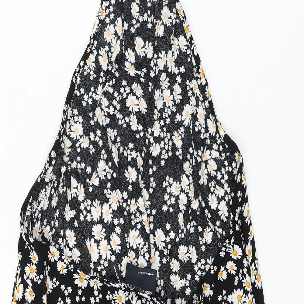 ASOS Womens Black Floral Viscose Shift Size 14 Halter Tie