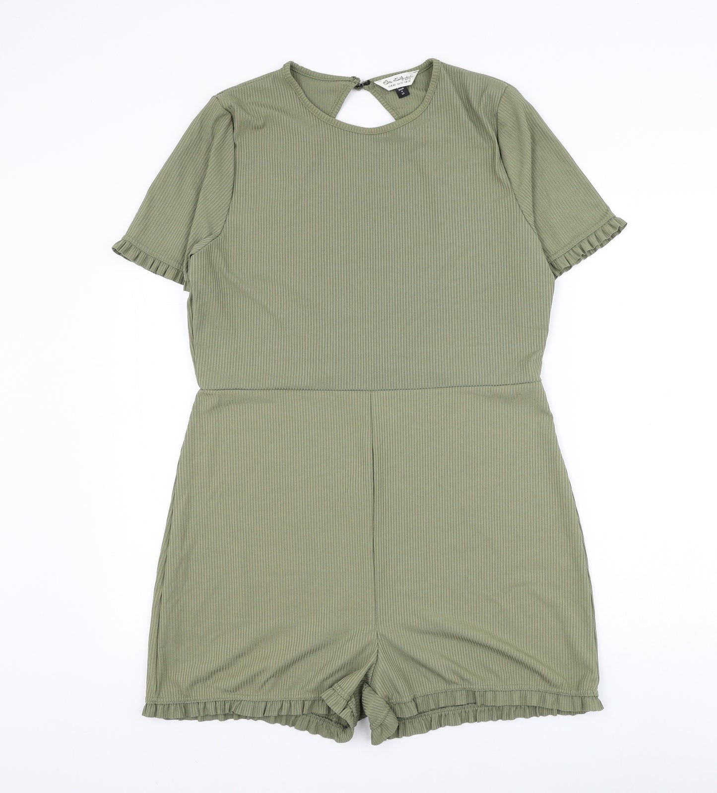 Miss Selfridge Womens Green Polyester Playsuit One-Piece Size 14 Button - Key Hole Back