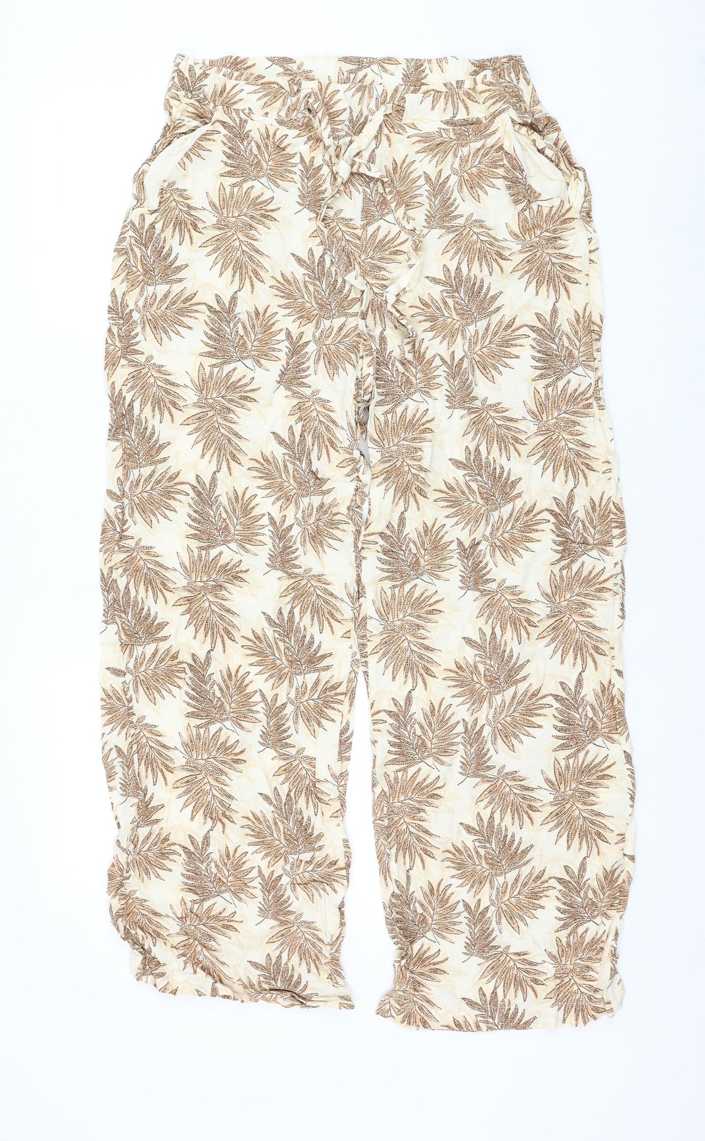 Primark Womens Beige Geometric Viscose Trousers Size 18 L28 in Regular Drawstring