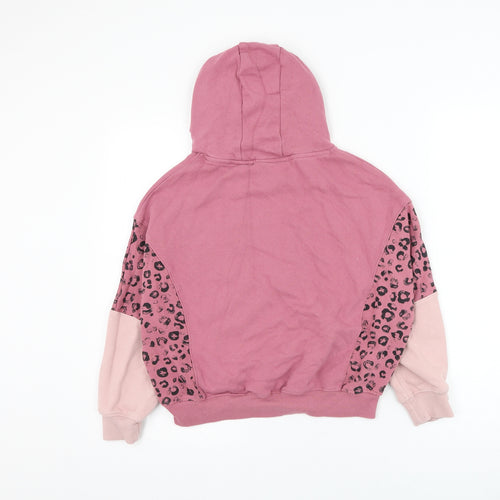 NEXT Girls Pink Animal Print Cotton Pullover Hoodie Size 11 Years Pullover