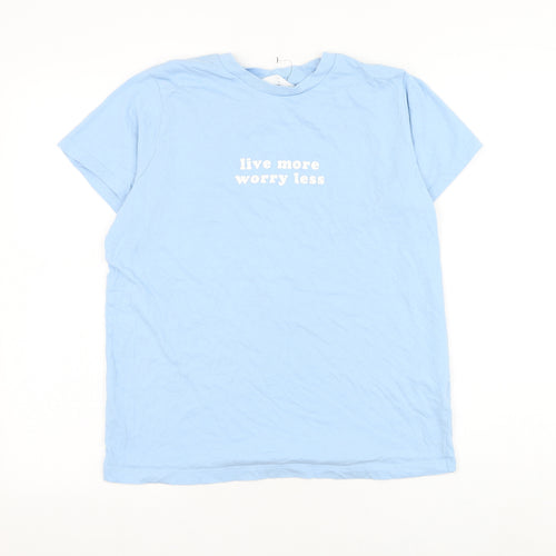 Primark Womens Blue Cotton Basic T-Shirt Size 10 Round Neck - Live More Worry Less
