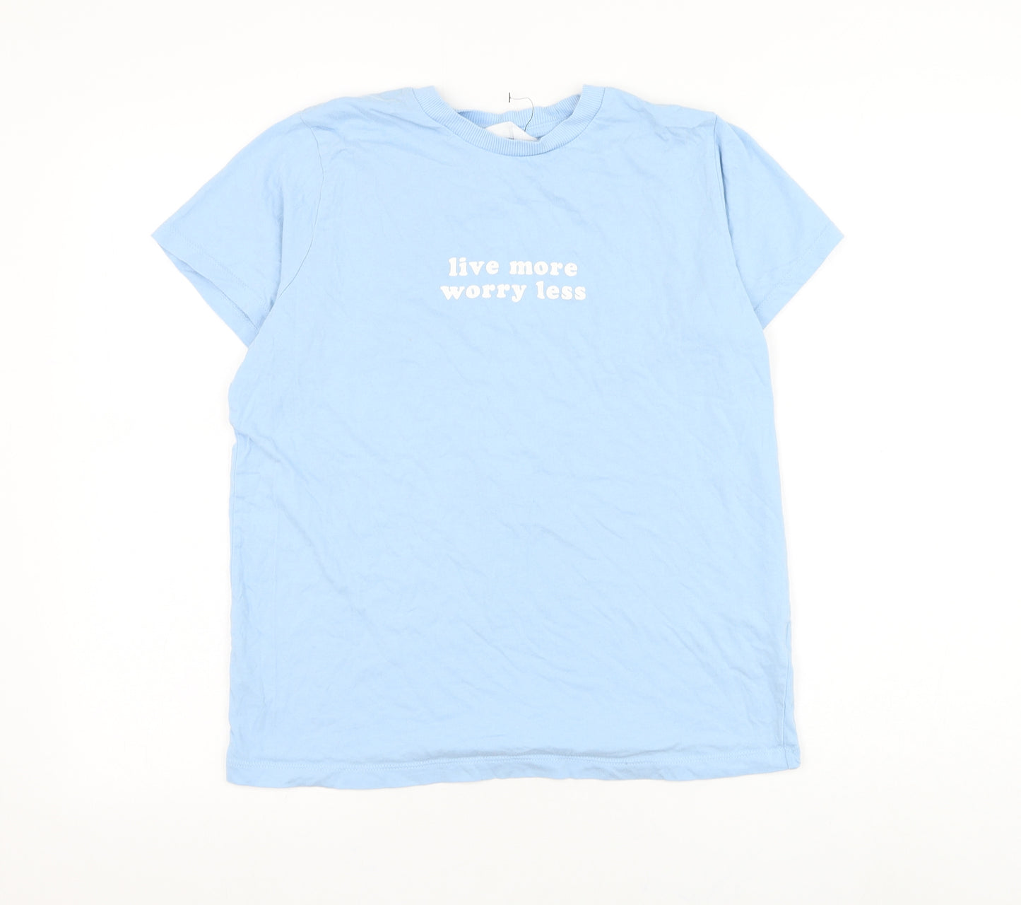 Primark Womens Blue Cotton Basic T-Shirt Size 10 Round Neck - Live More Worry Less