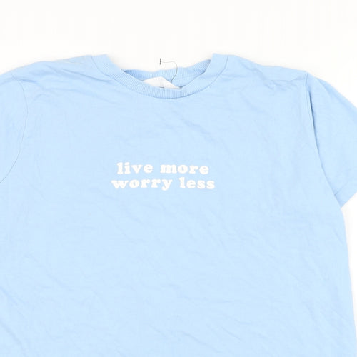 Primark Womens Blue Cotton Basic T-Shirt Size 10 Round Neck - Live More Worry Less