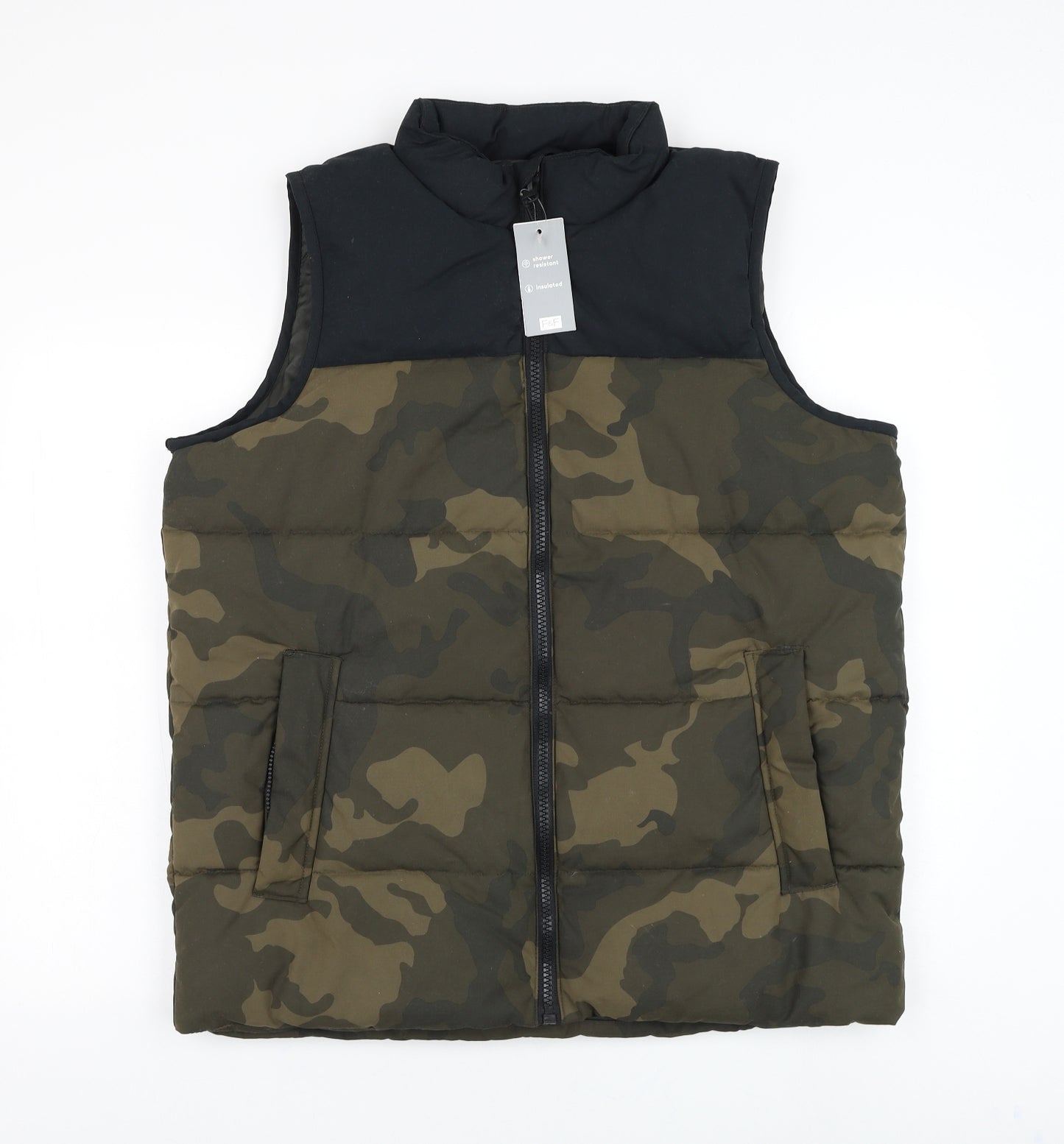 F&F Mens Green Camouflage Gilet Jacket Size L Zip
