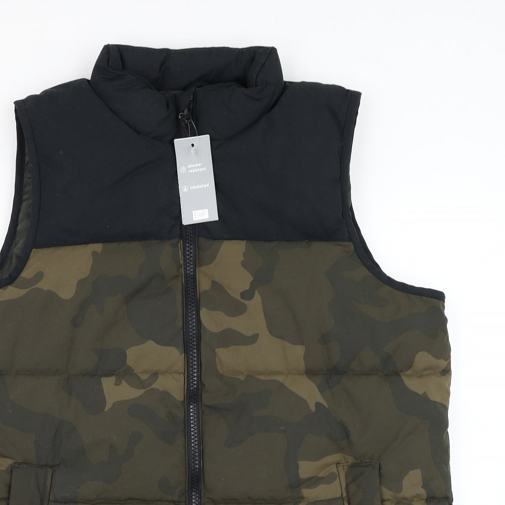 F&F Mens Green Camouflage Gilet Jacket Size L Zip