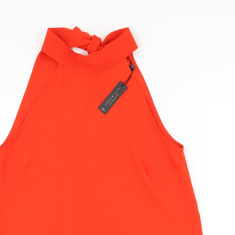 NEXT Womens Red Polyester Basic Blouse Size 14 Mock Neck