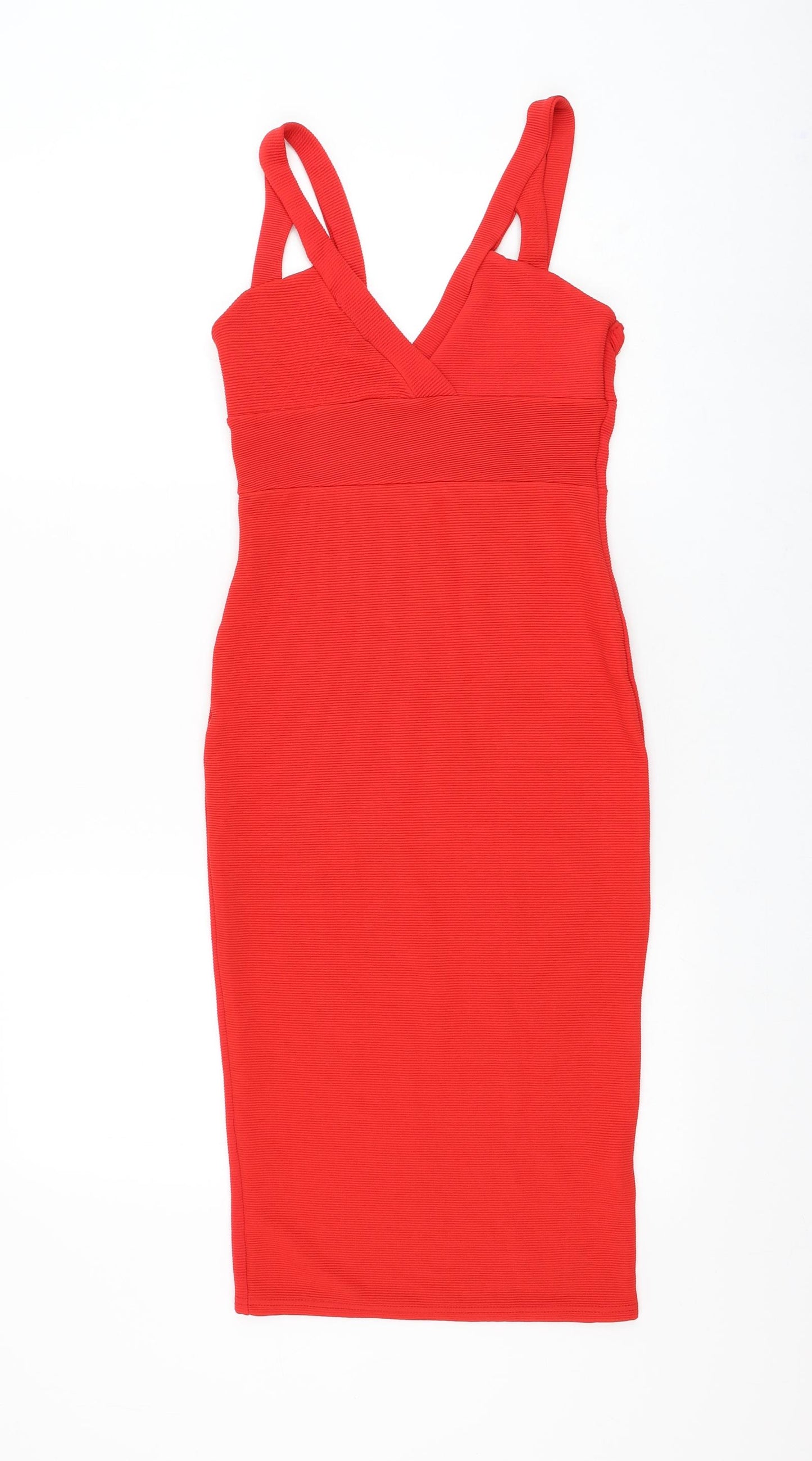 Miss Selfridge Womens Red Polyester Pencil Dress Size 8 V-Neck Pullover