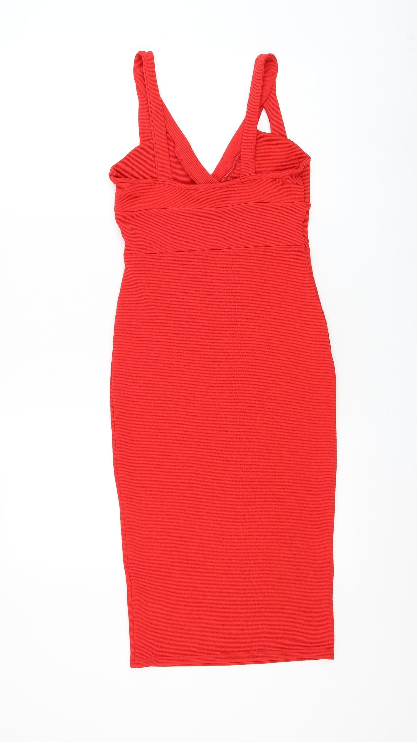 Miss Selfridge Womens Red Polyester Pencil Dress Size 8 V-Neck Pullover