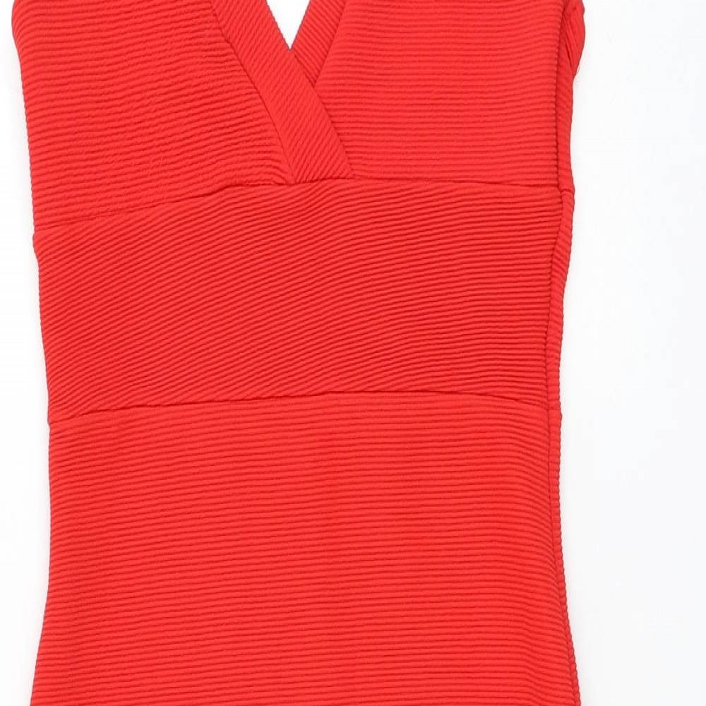 Miss Selfridge Womens Red Polyester Pencil Dress Size 8 V-Neck Pullover