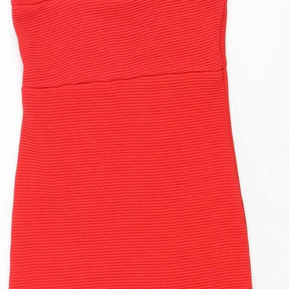 Miss Selfridge Womens Red Polyester Pencil Dress Size 8 V-Neck Pullover