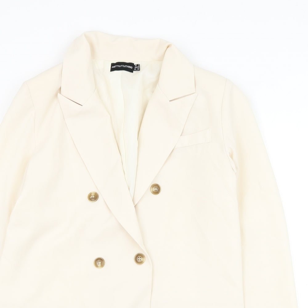 PRETTYLITTLETHING Womens Ivory Jacket Blazer Size 2 Button