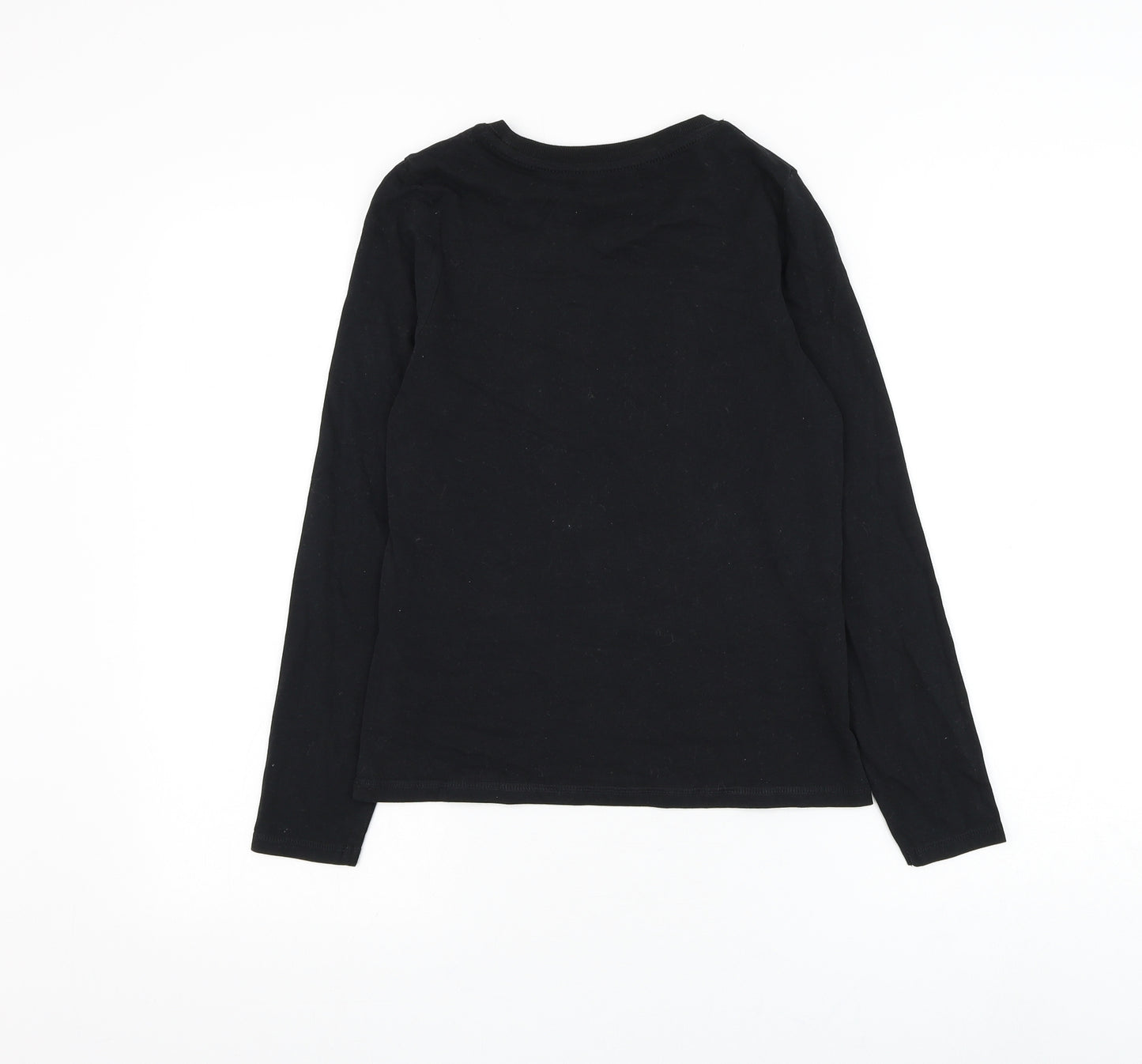 Marks and Spencer Girls Black Cotton Pullover T-Shirt Size 11-12 Years Round Neck Pullover - Love