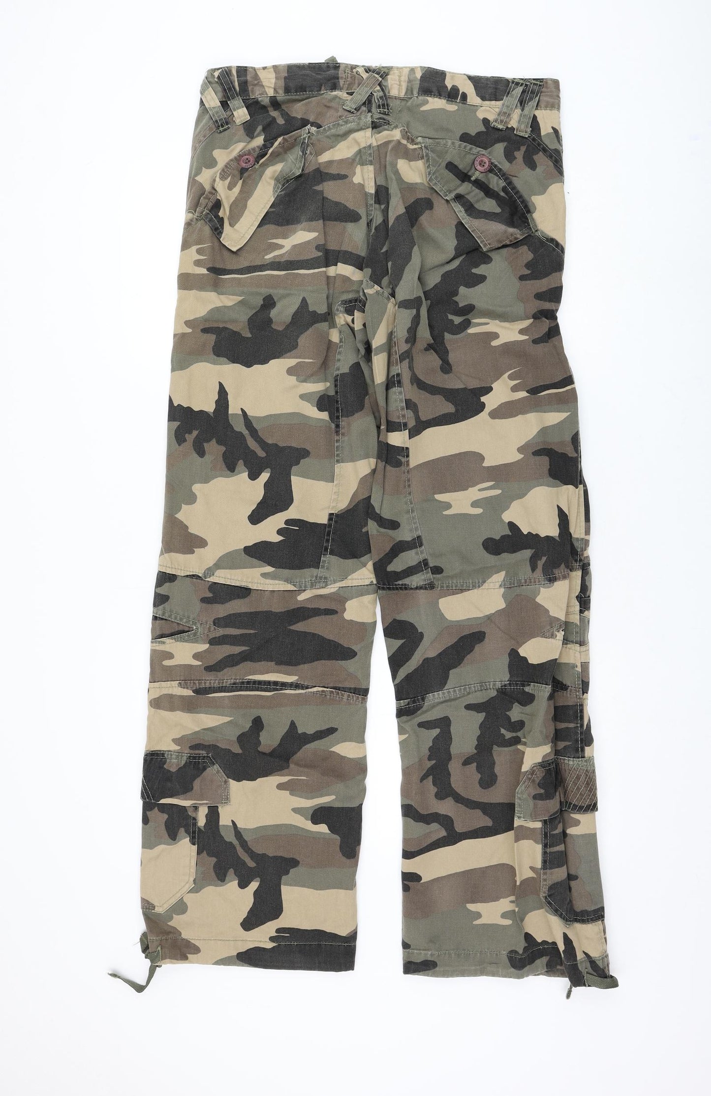 Criminal Damage Womens Green Camouflage Polyester Cargo Trousers Size 34 in L32 in Regular Zip