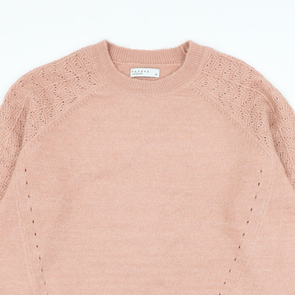 Papaya Womens Pink Round Neck Acrylic Pullover Jumper Size M