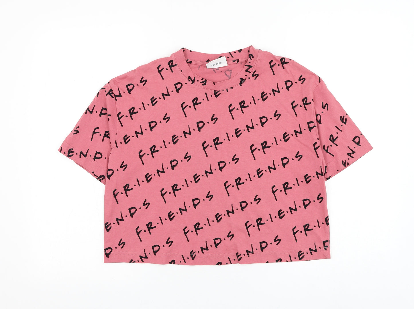 George Womens Pink Geometric Cotton Cropped T-Shirt Size 10 Round Neck - Friends