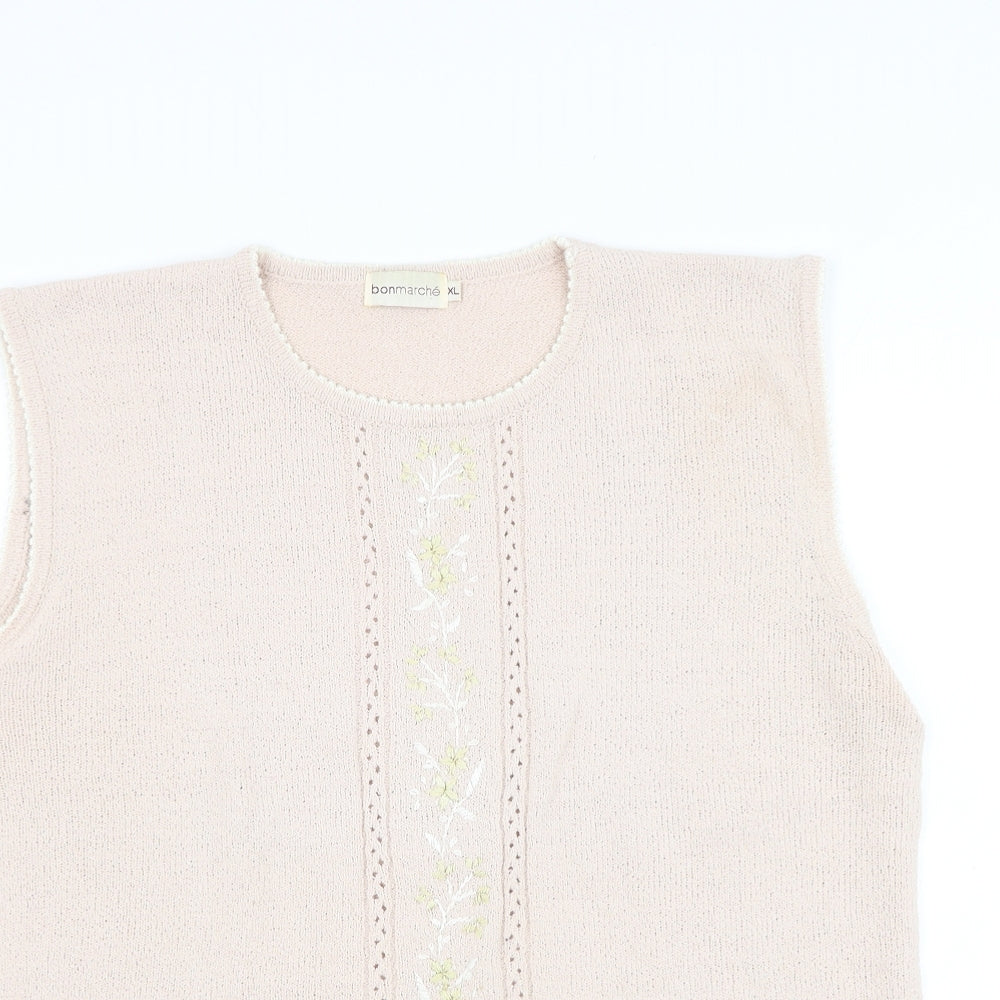Bonmarché Womens Pink Round Neck Acrylic Pullover Jumper Size XL - Flower