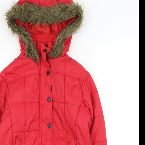 South Womens Red Quilted Coat Size 8 Zip
