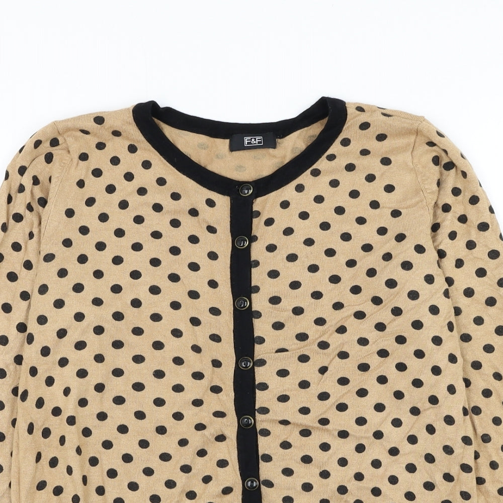 F&F Womens Brown Round Neck Polka Dot Viscose Cardigan Jumper Size 10
