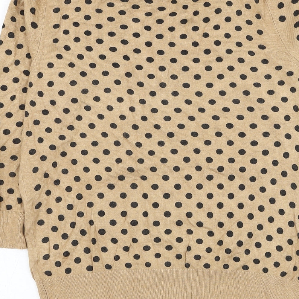 F&F Womens Brown Round Neck Polka Dot Viscose Cardigan Jumper Size 10