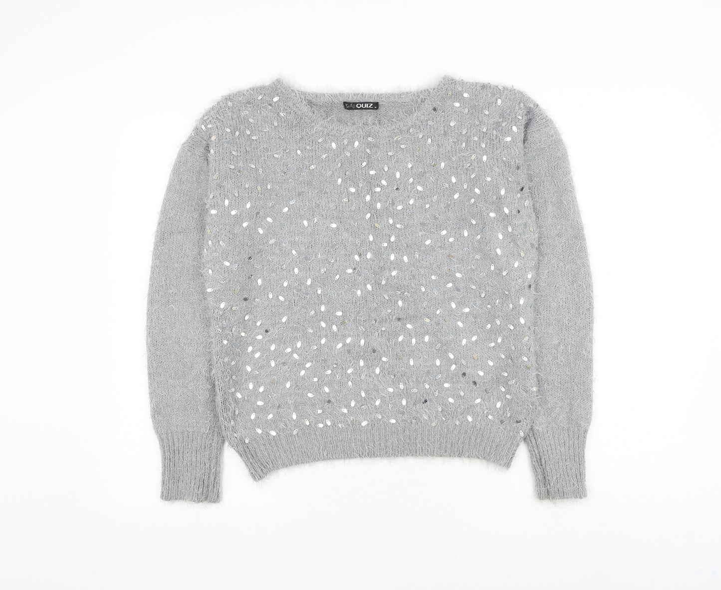 Quiz Womens Grey Round Neck Polyester Pullover Jumper Size M