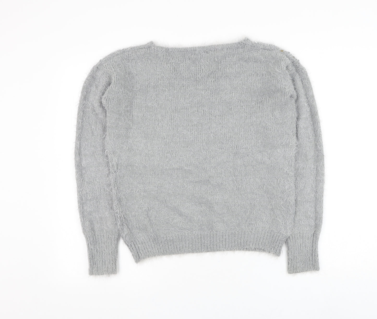 Quiz Womens Grey Round Neck Polyester Pullover Jumper Size M