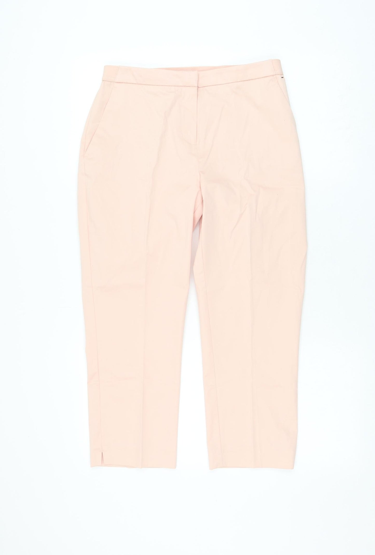 Dunnes Stores Womens Pink Cotton Cropped Trousers Size 10 L22 in Regular Zip