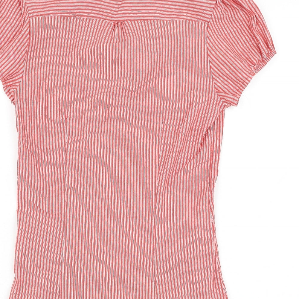 H&M Womens Red Striped Cotton Basic Blouse Size 12 V-Neck